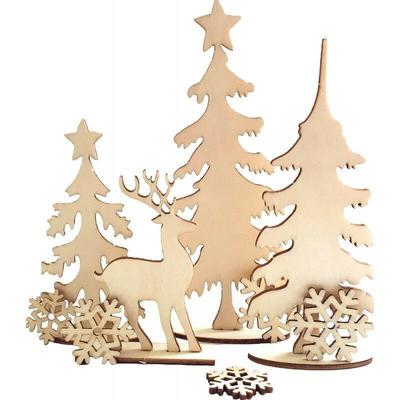 Graine Creative - Planche décor forêt de Noël en bois à décorer - naturel
