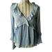 American Eagle Outfitters Tops | Aeo V-Neck Subtle Ruffle Blue Striped Bell Sleeve Xs | Color: Blue/White | Size: Xs