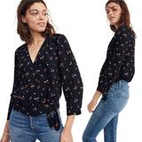 Madewell Tops | Madewell Wrap Crop Top In Flower Toss Black Size M | Color: Black | Size: M