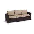 Allibert by Keter Gartenlounge Sofa California 3-Sitzer, braun/warm taupe, inkl. Sitz- und Rückenkissen, Kunststoff, runde Rattanoptik, 199 x 68 x 72 cm