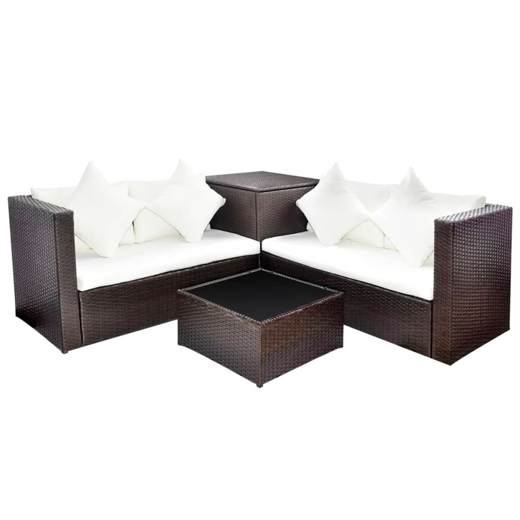 vidaXL 4-tlg. Garten-Lounge-Set mit Auflagen Poly Rattan Braun Image