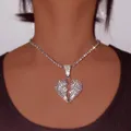 Collier avec pendentif en forme de cœur pour homme et femme style Hip Hop cristal glacé strass