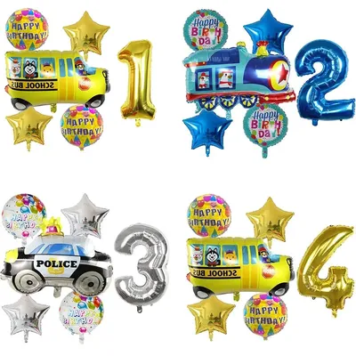6 pièces ballon de voiture de dessin animé camion de pompiers voiture Train ballon en aluminium