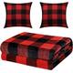 60"x80" Christmas Buffalo Plaid Throw Blanket with 2 Pieces 18 x 18 Inches Plaid Pillow Covers, Soft Flannel Fleece Checkered Throw Blanket Pillow Set for Home