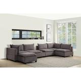 Gray Reclining Sectional - Hokku Designs Aristarchus 7 Piece Modular Sectional Sofa Chaise w/ USB Storage Console Table In Dark Polyester | Wayfair