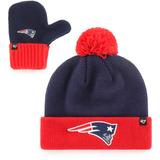 Infant '47 Navy/Red New England Patriots Bam Cuffed Knit Hat With Pom and Mittens Set