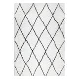 "Leick Home 594713 Keleya Soft Shag Trellis Modern Rug White/Charcoal Living Room Bedroom Area Rug Rectangle 5'3"" x 7'7"" - Leick Furniture 594713"