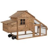 Tucker Murphy Pet™ 70In Mobile Fir Wood Chicken Coop Tractor Hen House W/Wheels, 2 Doors, Nest Box, Removable Tray in Brown | Wayfair