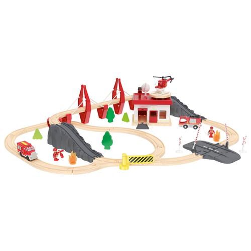PLAYTIVE® Holz Eisenbahn-Set (Feuerwehr)