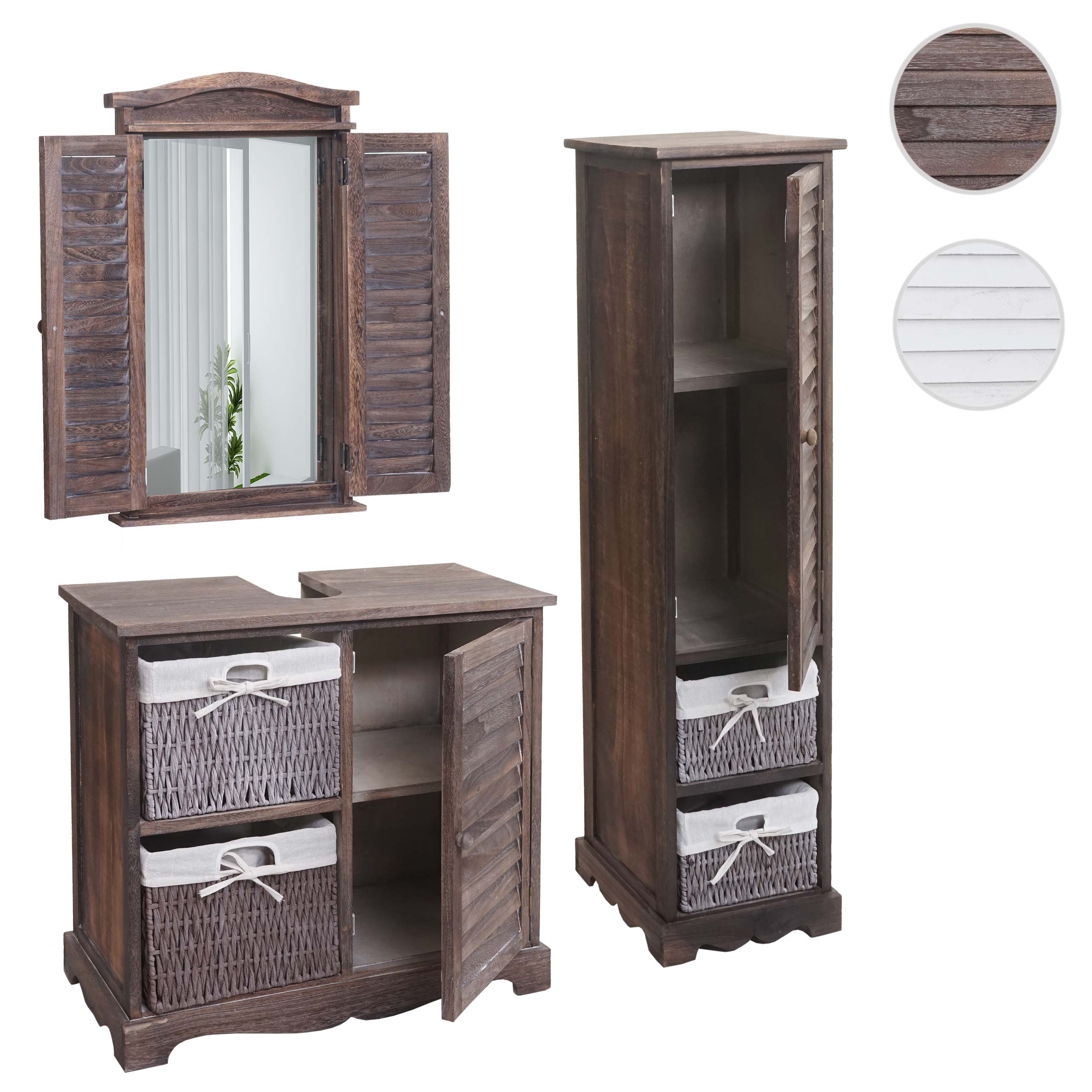 Badezimmerset HWC-H20, Badmöbel-Set Hochschrank Waschbeckenunterschrank Wandspiegel ~ shabby braun Image