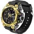 findtime Men's Sports Watch Military Digital Analogue Watch Men with Alarm Stoop Clock Timer Electronic Watches Shockproof LED Waterproof Outdoor Cool Watch Colourful Teenagers, black gold, Strap.