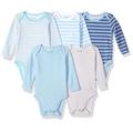 Hanes Baby Flexy 5 Pack Long Sleeve Bodysuits Bodystocking, Blue Stripes, 6-12 Months