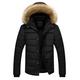 Mens Thicken Winter Coat Full-Zip Padded Hooded Heavy-Weight Parka Jacket Hoodie Keep Warm Faux Fur Trimmed Hood Coats Windproof Outdoor Overcoat Coat Pockets Outwear Plus Size 5XL Black