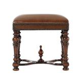 Theodore Alexander Essential Solid Wood Vanity Stool Wood/Upholstered/Leather/Genuine Leather in Brown | 22.25 H x 21.5 W x 18.5 D in | Wayfair