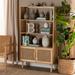 Bayou Breeze Doby Mid-Century Modern Natural Finished Wood & Rattan 2-Door Bookcase Wood in Brown | 55.1 H x 31.5 W x 11.8 D in | Wayfair