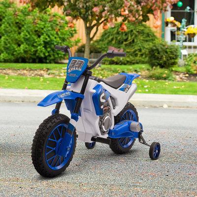 Aosom kids Dirt Bike Battery-Powered Ride-On Electric Motorcycle w/ Charging 12V Battery, Training Wheels Green in Blue | Wayfair 370-165V80BU