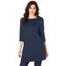 Plus Size Women's Boatneck Ultimate Tunic with Side Slits by Roaman's in Navy (Size 34/36) Long Shirt