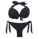EONAR Womens Swimwear Push Up Bikini Top with Underwire Side Ties Brazilian Bikini Bottom, Black, 10/12 UK