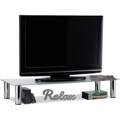 TV-Tisch Glas, verchromte Metallbeine, Bildschirmerhöhung, rechteckig, Glasaufsatz, 100x35x17 cm, Image