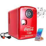 Coca-Cola 4L Mini Fridge w/ Bluetooth Speaker, 12V DC 110V AC Cords, Red