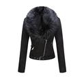 Giolshon Women Faux Suede Leather Winter Clothes Trendy Moto Biker Short Jacket with Removable Fur Collar 8830 Black XXL