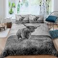 Homewish Highland Cow Bedding Set Super King Size Cattle Duvet Cover Woodland Animals Comforter Cover Set for Boys Girls Teens Room Decorative Milk Cow Duvet Cover, Grey Duvet Cover