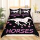 Loussiesd Girls Horse Bedding Set Kids Floral Galloping Horse Duvet Cover for Children Women Bedroom Pink Farmhorse Comforter Cover Set Animal Heart Double Size