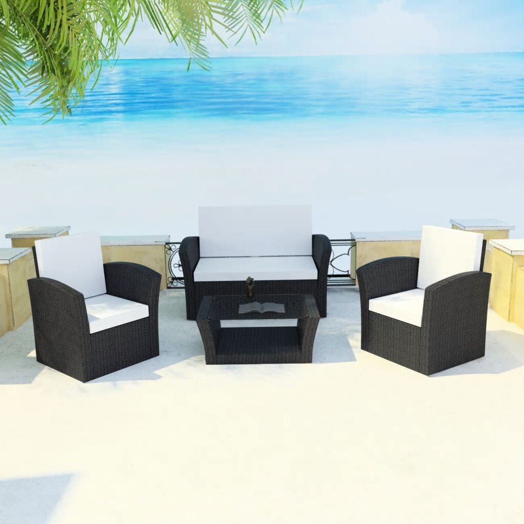 vidaXL 4-tlg. Garten-Lounge-Set mit Auflagen Poly Rattan Schwarz Image