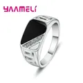 Bague à large bande en argent regardé 925 pour homme biscuits blanc et noir déclaration carrée