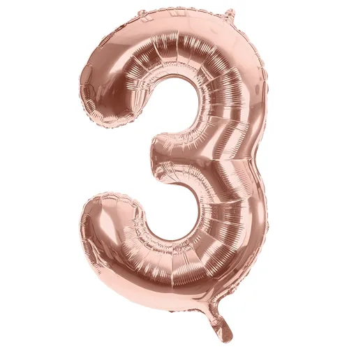 Ballon hélium chiffre ""3"", or rose, 86 cm
