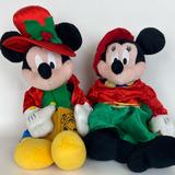 Disney Holiday | Animated Disney Mickey & Minnie Set 2 Christmas Musical Singing Caroling Plushes | Color: Green/Red | Size: Os