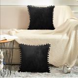 Urban Outfitters Accents | Black Velvet Trendy Pompom Throw Pillow Deco | Color: Black | Size: Os