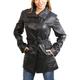 A1 FASHION GOODS Womens Real Leather Black Trench Coat Waist Belt Mid Length Fitted Parka Jacket - Alba (20)