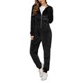 Women Velour Jumpsuit Velvet Loungewear One Piece Tracksuits Ladies Long Sleeve Zip Up Onesie Jumpsuit Casual Sweatsuits Jogger Suit Playsuits Black XL