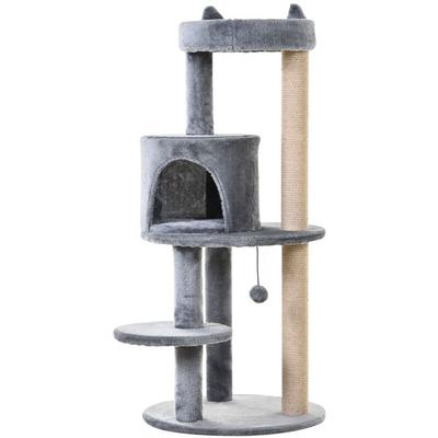 Katzenbaum 4-Stock Katzenhöhle Katzenhaus mit Spielbällen Sitzstange Sisalsäule und Kratzbrett groß