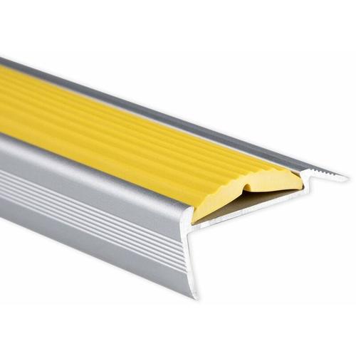 Treppenkantenprofil mit Einzel-Gummieinlage Power Grip Länge: 90 cm Selbstklebend Gelb – Silber/Gelb