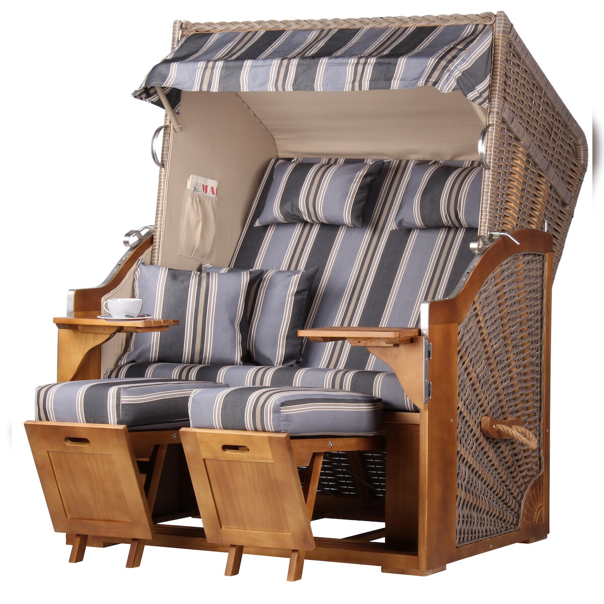 Mr. Deko Strandkorb Komplettset - bene living - Schleswig Pinie - PE mokka - Modell 555 Image