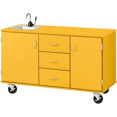 I.D. Systems 59" Wide Sun Yellow Demonstration Station with Sink, (3) Drawers, and (2) Storage Cabinets 80741F36042