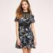 Anthropologie Dresses | Foxiedox Juniper Navy Blue Black Floral Print Mesh Embroidered Neck Dress Size S | Color: Blue | Size: S