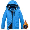 donhobo Men's Waterproof Ski Jackets,Winter Fleece Windproof Jacket Outdoor Hiking Windbreaker Coats with Hood Blue XXL