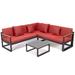 LeisureMod Chelsea Black Sectional With Adjustable Headrest & Coffee Table With Cushions - LeisureMod CSLBL-80R