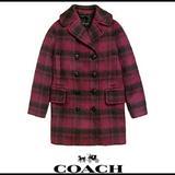 Coach Jackets & Coats | Like New Coach Wool Blend Pea Coat Small | Color: Black/Red | Size: S