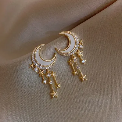 Boucles d'oreilles pendantes géométriques en biscuits pour femmes métal doré forme d'étoile de