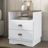 Latitude Run® 2 - Drawer Nightstand in White Wood in Brown/White | 24.41 H x 20.08 W x 17.71 D in | Wayfair 842C11891DC2436095B4C37B936D47B9