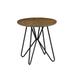 Dual Tone Round Wooden End Table with Metal Hairpin Legs, Brown and Black - 24 H x 3.9 W x 24 L Inches