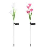 2 Pack Solar Power Flower LED Lights Garden Stake Lamp Outdoor Decor - 30" Total Height