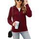 Irevial Ladies Plain Zip Up Hoodie Womens Long Sleeves Front Pockets Pullover Tops with Drawstring Wine Red
