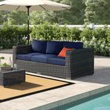 Summon Outdoor Patio Sunbrella Sofa by Modway Wicker/Rattan in Blue | 26.5 H x 89 W x 36 D in | Wayfair EEI-1874-GRY-NAV