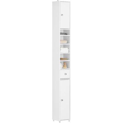 BZR34-W Badezimmer Hochschrank mit 5 Fächern Badschrank Badregal mit 1 Schublade und Türen Weiß bht