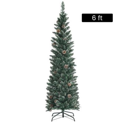 Costway Snowy Artificial Pencil Christmas Tree with Pine Cones-6 ft